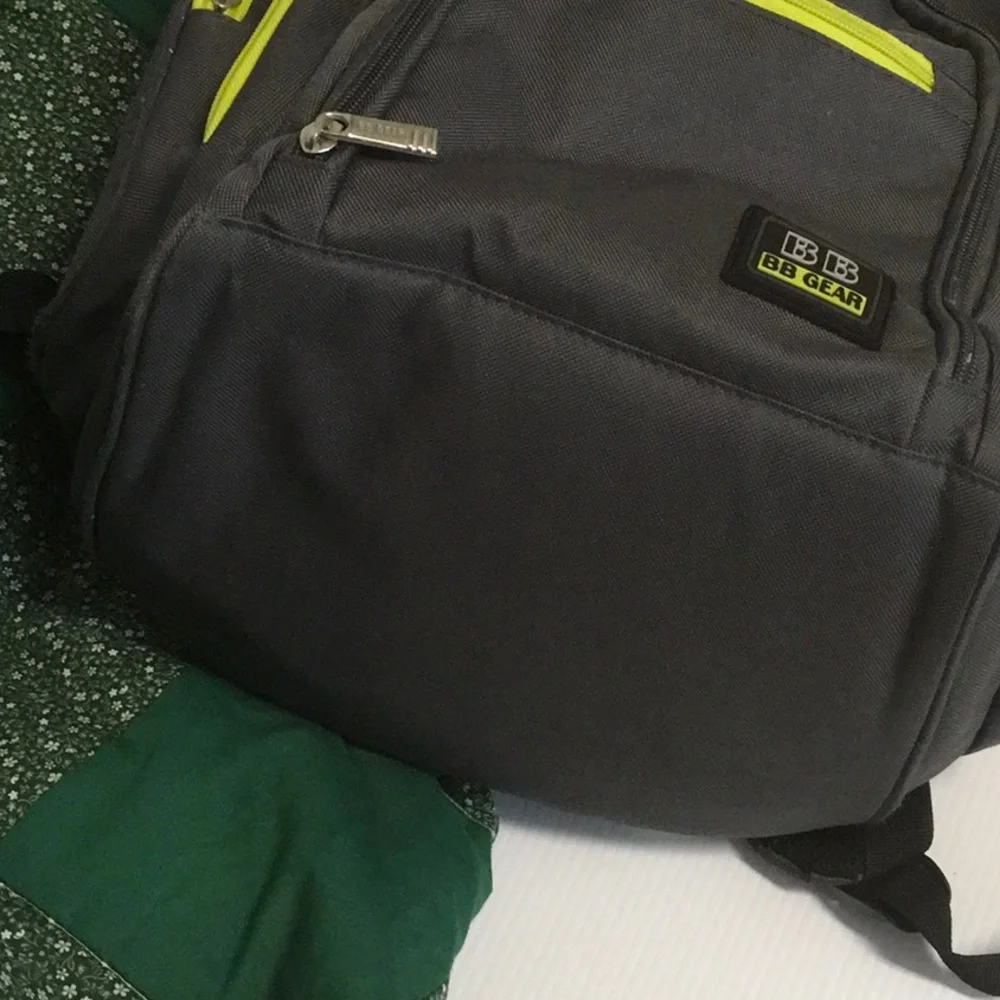 Stylish Gray Baby Bag with Green Accents